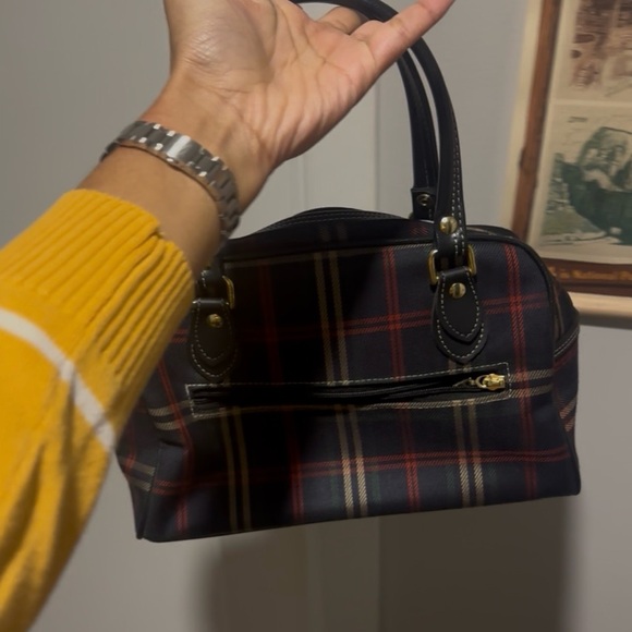 Vintage Tartan Plaid Top Handle Satchel with Leather Trim - Classic Shoulder Bag - Picture 5 of 6